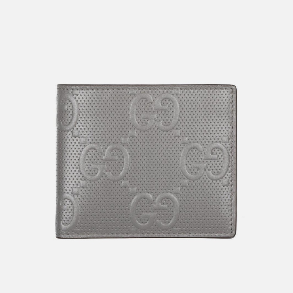 GUCCI GRAY PERFORATED LEATHER JUMBO GG BIFOLD WALLET
